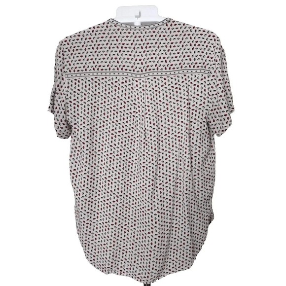 Libs print Top BLouse Max Studio Women's Short Sleeve Cream Black V-Neck Size L - Picture 2 of 9